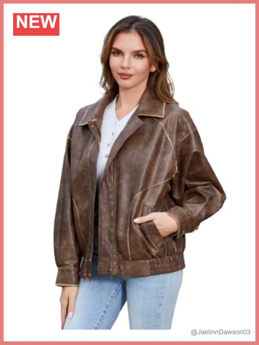 Faux Leather Moto Biker Jacket Oversized Loose Cropped Outwear